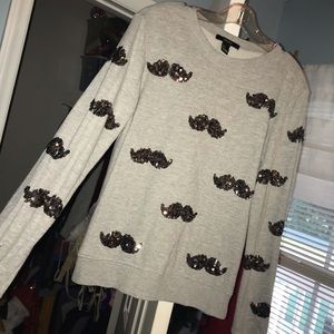 Cute shinny Mustache crew neck pullover